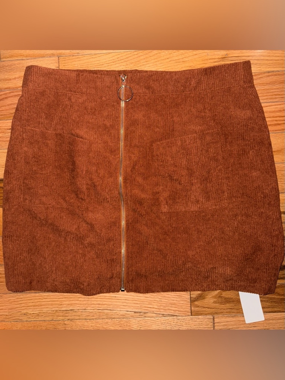 Yozy Front-Zip Corduroy Mini Skirt Rust Brown High Waisted NWT Y2K